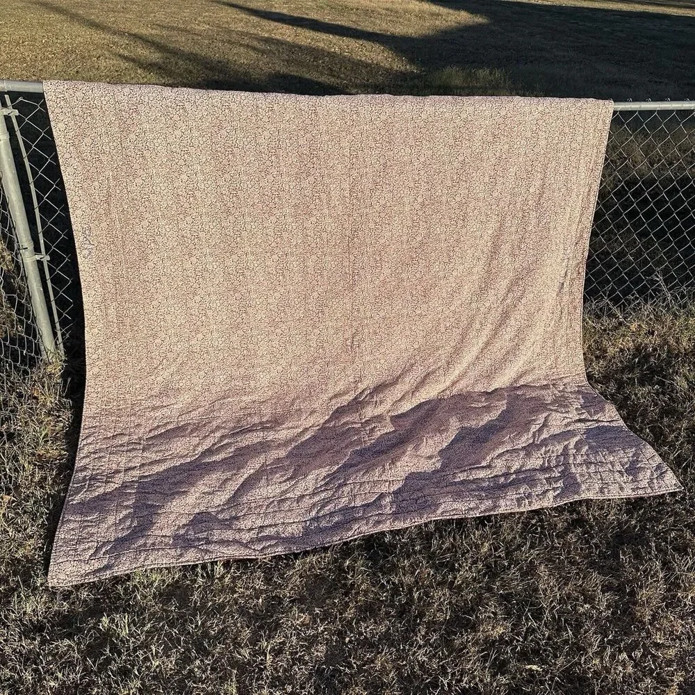Vintage Hand Stitched Patchwork Quilt Burgundy Classic Log‎ Cabin